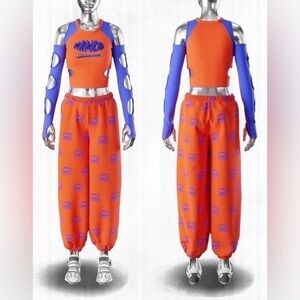 Named Collective Lava Cut Out Long Sleeve Top & Sweatpants Set Magma Orange XL